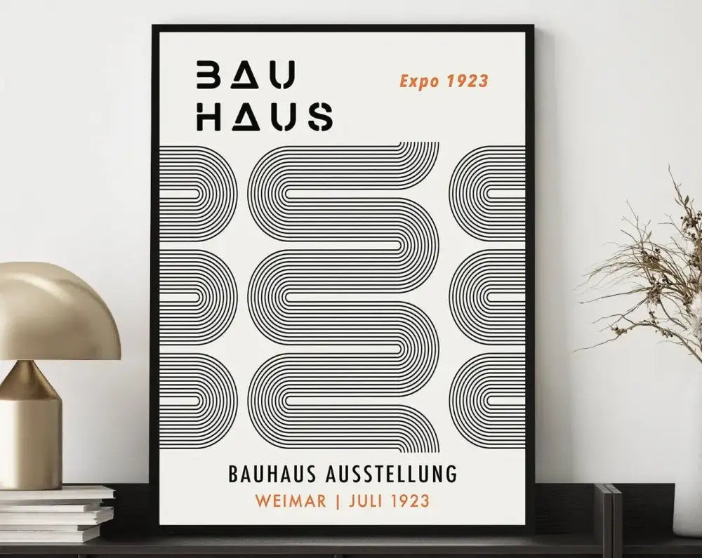 Bauhaus pink & navy geometric canvas poster living room wall art