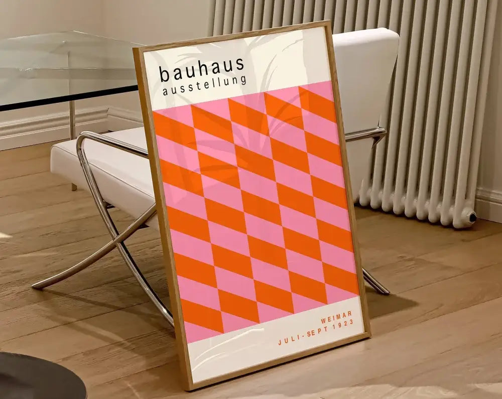Bauhaus pink & navy geometric canvas poster living room wall art