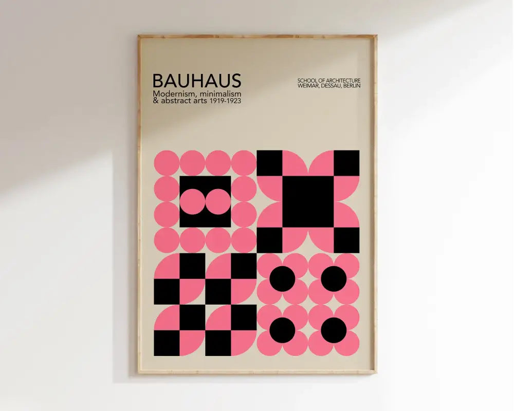 Bauhaus pink & navy geometric canvas poster living room wall art
