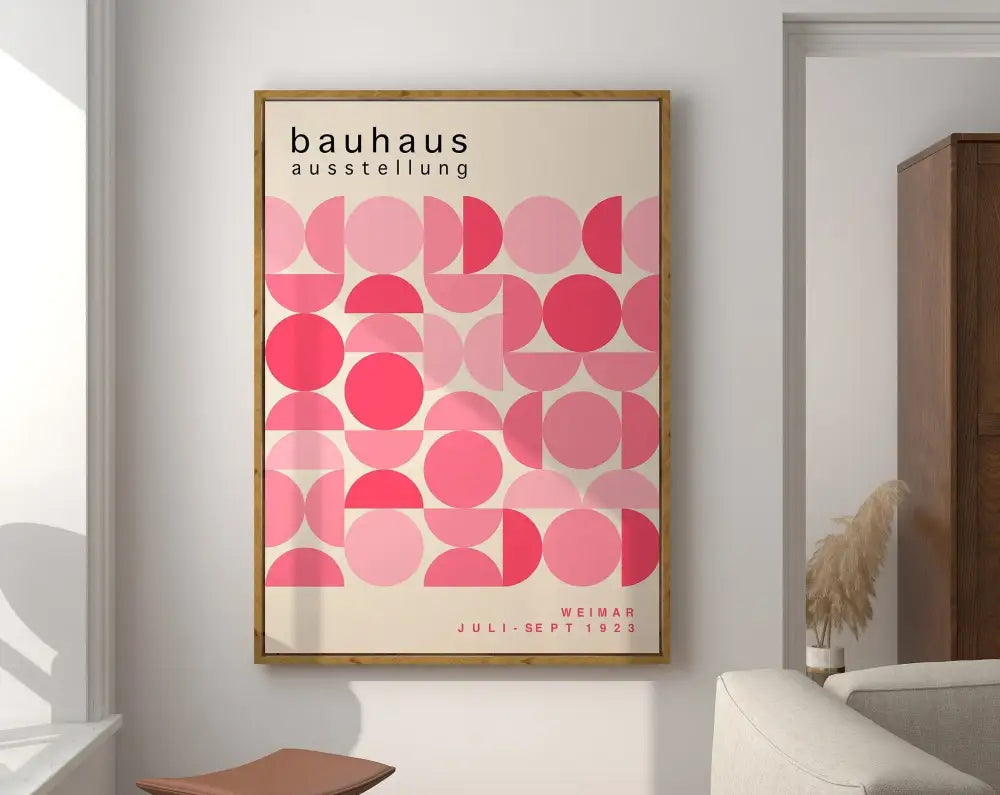 Bauhaus pink & navy geometric canvas poster living room wall art