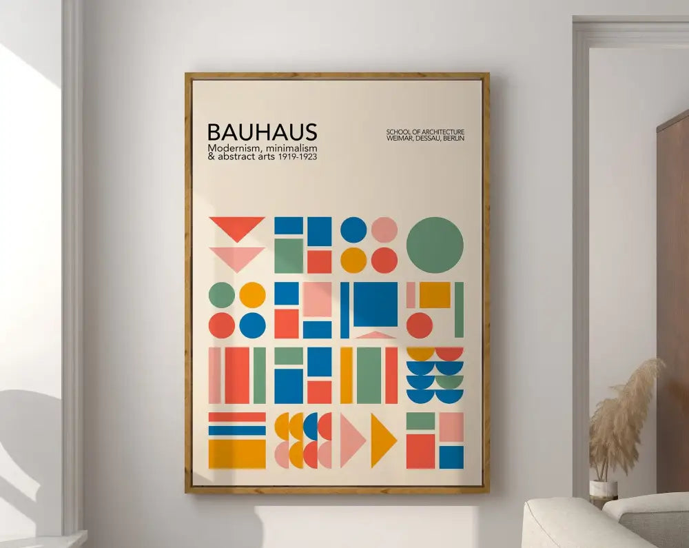 Bauhaus pink & navy geometric canvas poster living room wall art