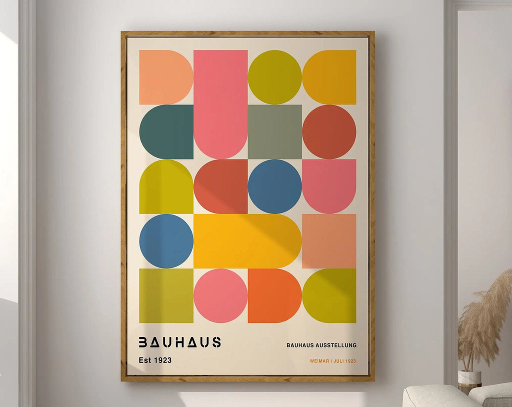 Bauhaus pink & black geometric canvas poster living room wall art