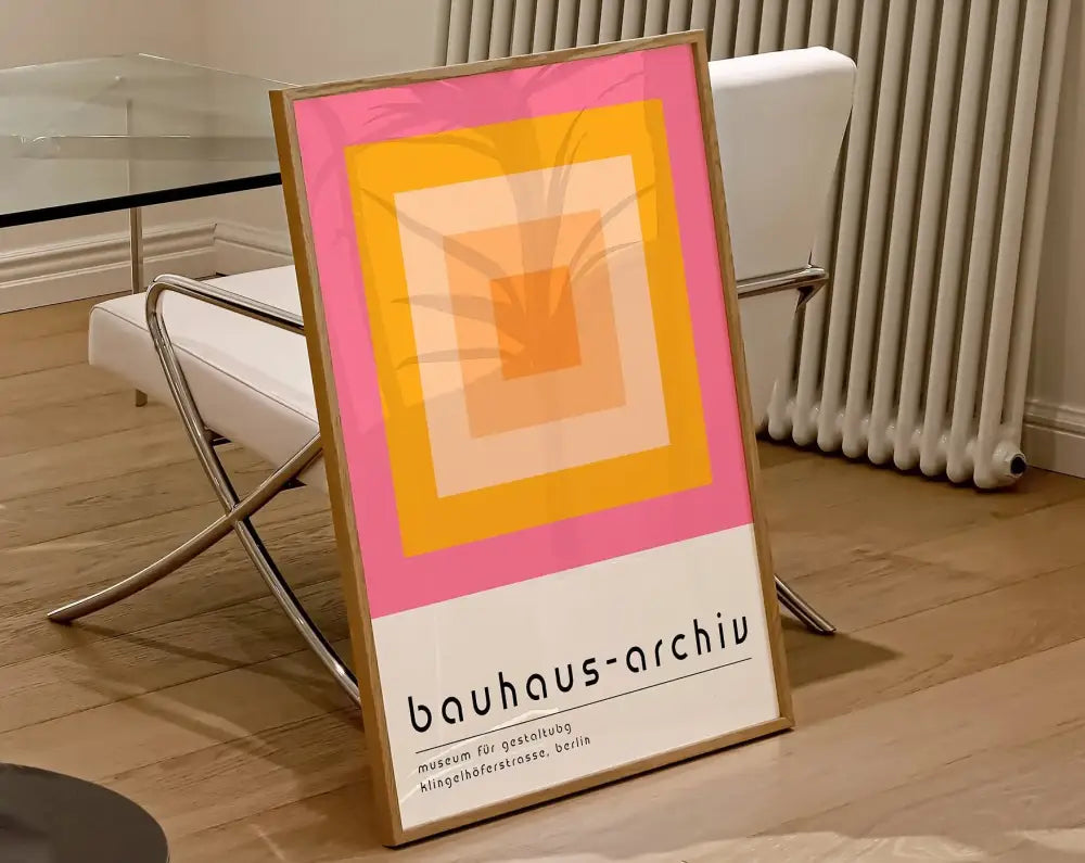 Bauhaus pink & black geometric canvas poster living room wall art
