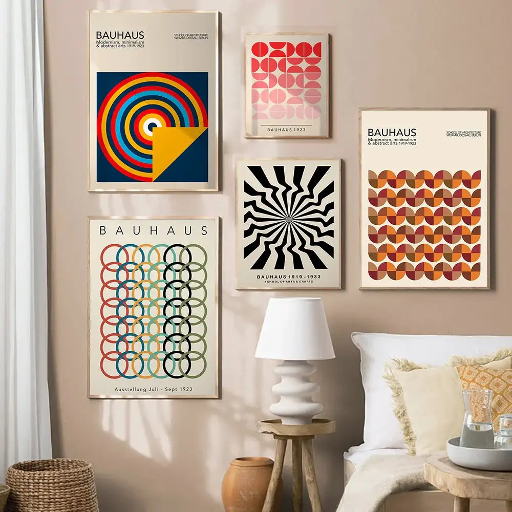 Bauhaus pink & black geometric canvas poster living room wall art