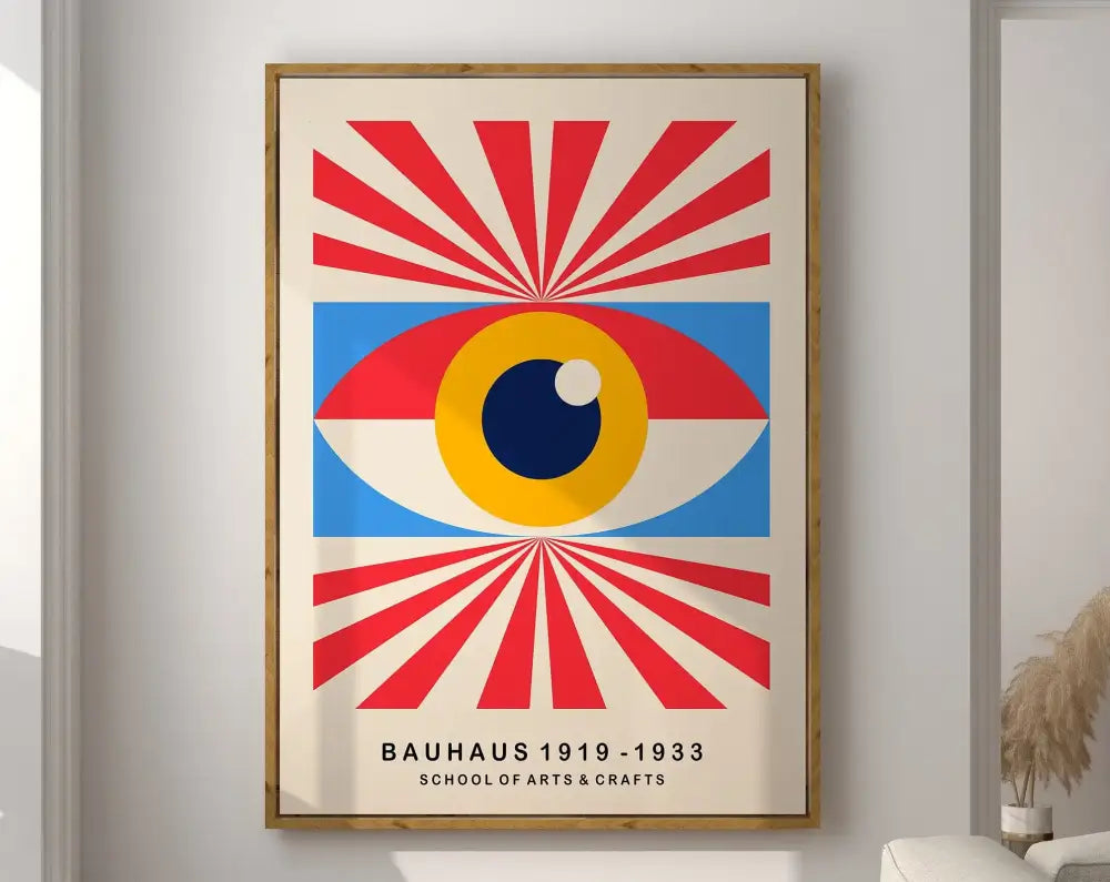 Geometric mid century orange & blue canvas print living room wall art