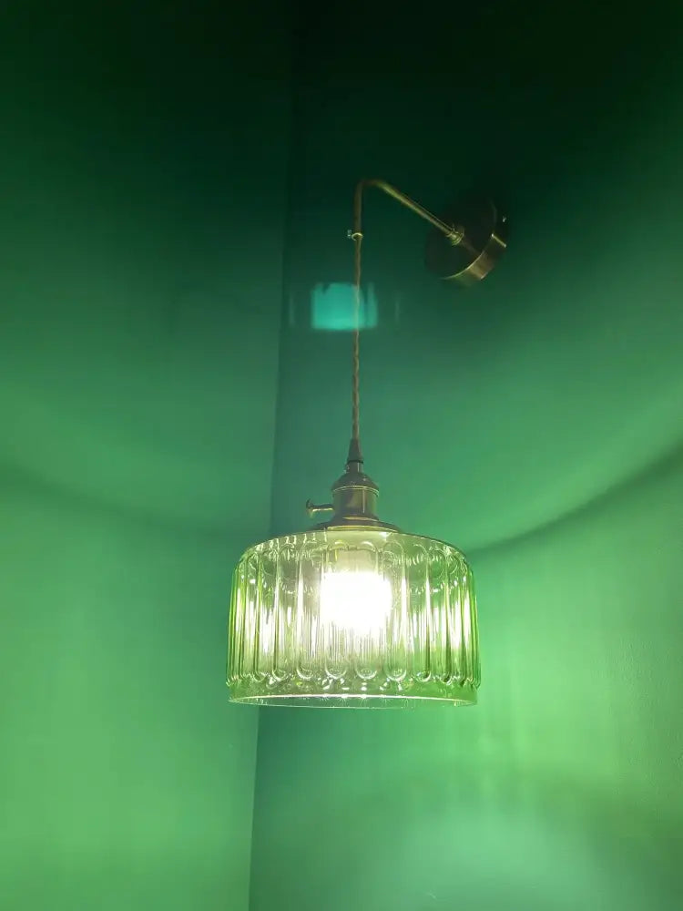 Vintage brass and green glass adjustable led wall light bedroom