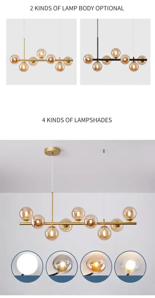 Modern black glass ball ceiling chandelier dining room light