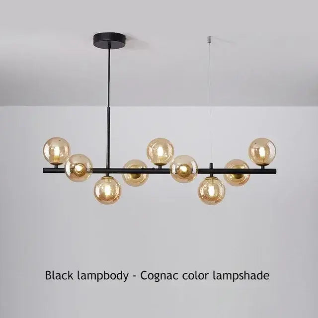 Modern gold glass ball chandelier dining room warm light