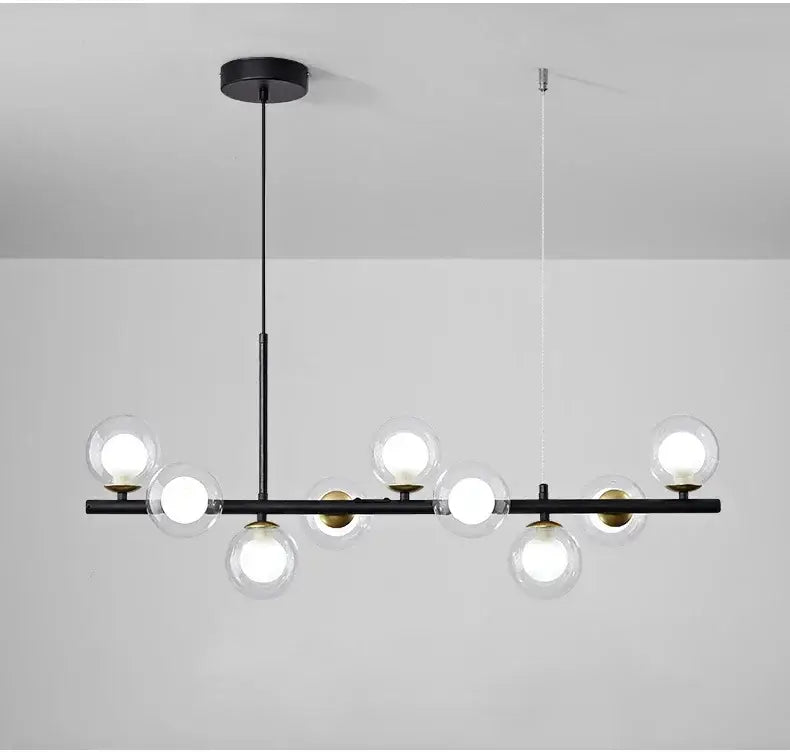 Modern gold glass ball chandelier dining room warm light