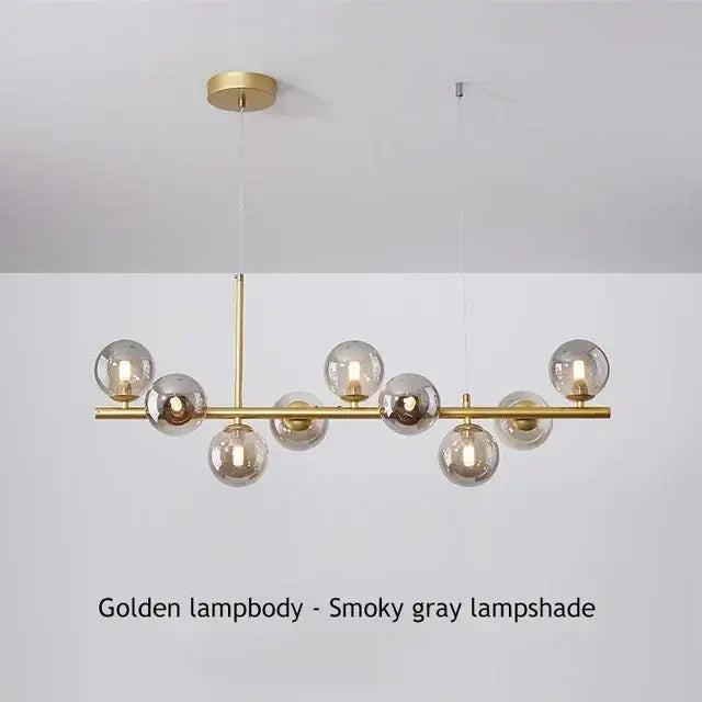 Modern black and smoky gray glass ball chandelier dining room