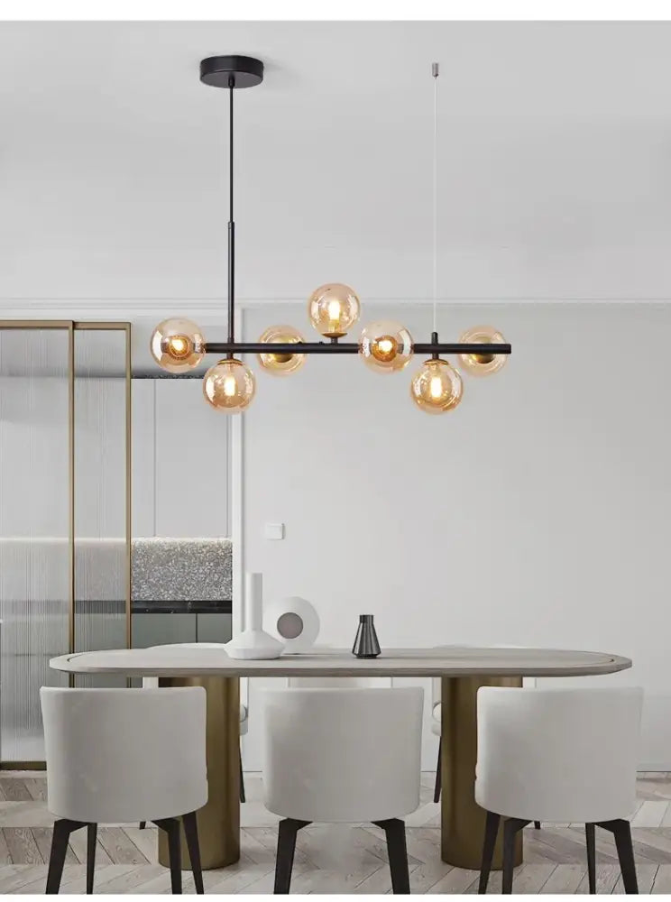 Modern gold glass ball chandelier dining room warm light