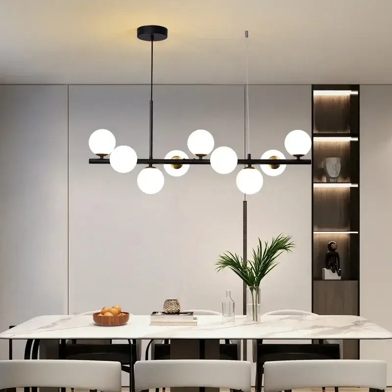 Modern black and smoky gray glass ball chandelier dining room
