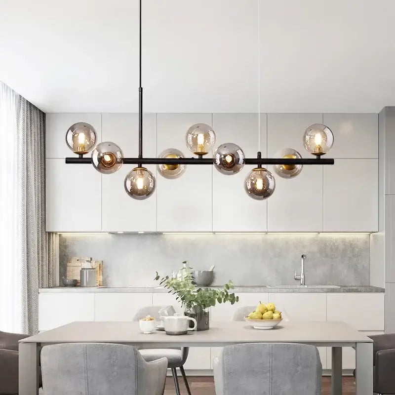 Modern gold glass ball chandelier dining room warm light