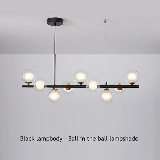Modern gold glass ball chandelier dining room cognac pendant light