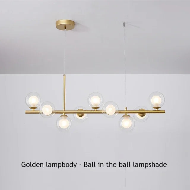 Modern gold glass ball chandelier living room brass ceiling light