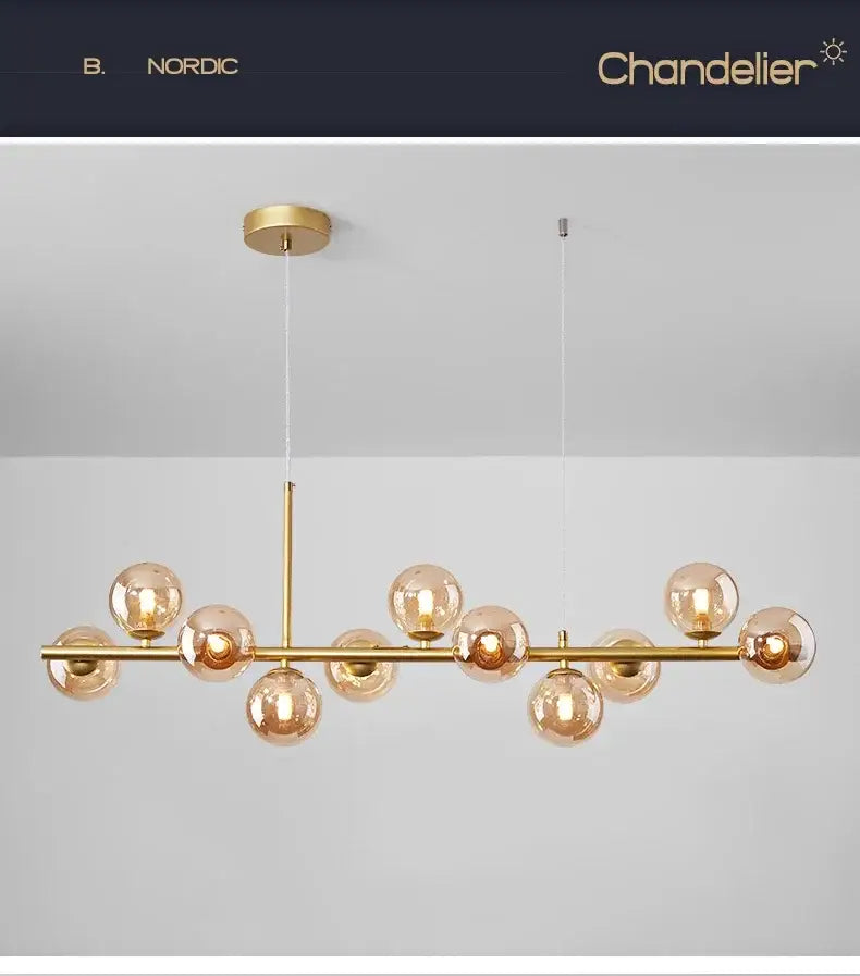 Modern gold glass ball chandelier living room brass ceiling light