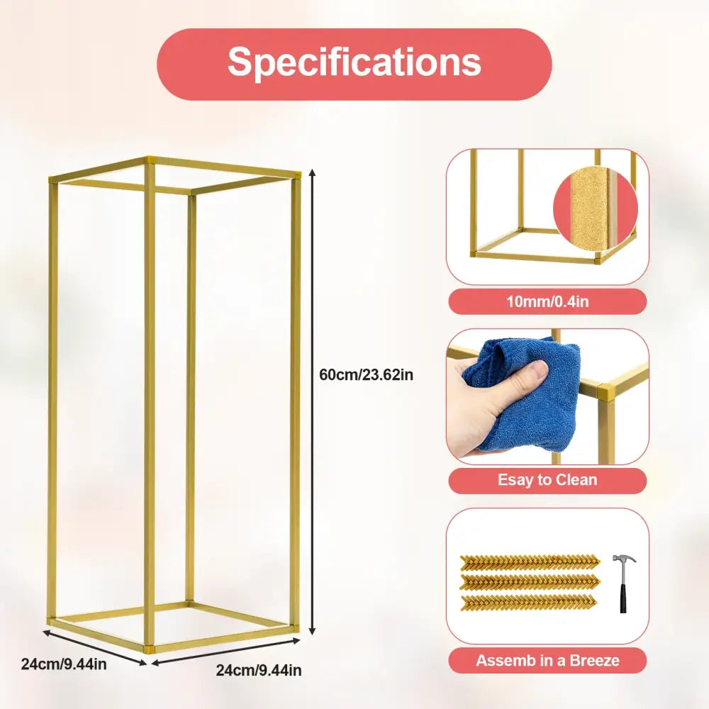 Gold metal wedding flower stand set with pink roses for dining room