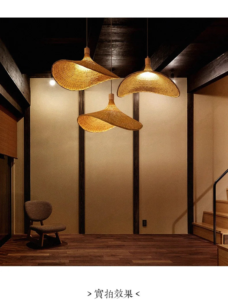 Boho natural bamboo pendant ceiling light dining room woven lamp