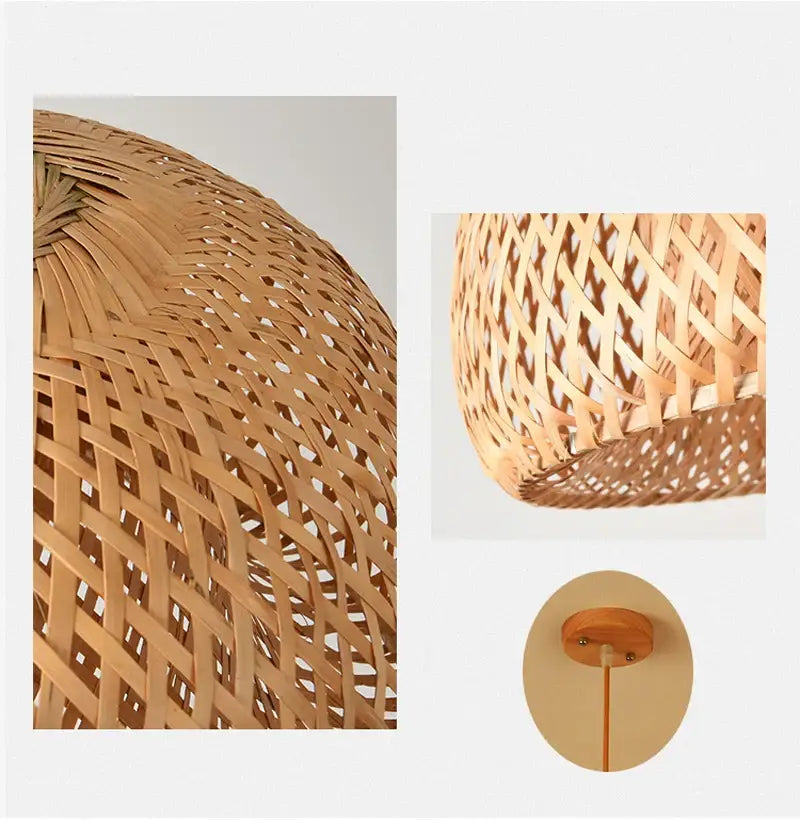 Boho natural bamboo pendant ceiling light dining room woven lamp