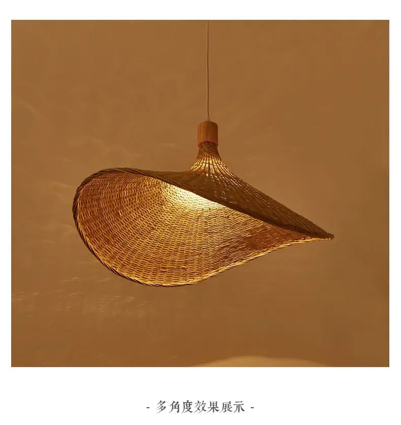 Boho natural bamboo pendant ceiling light dining room woven lamp
