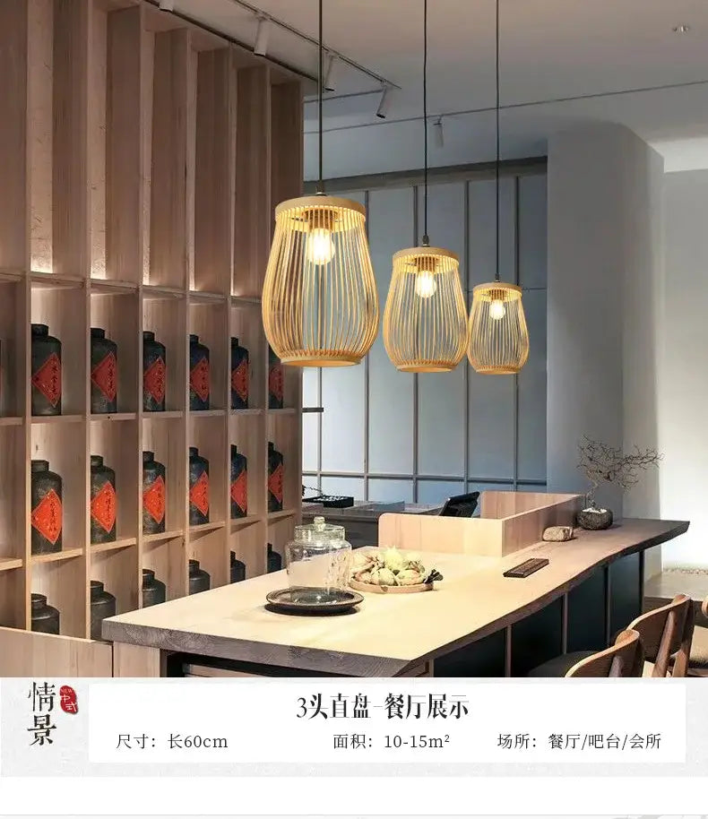 Handmade chinese rattan wicker pendant 3 light set for dining room