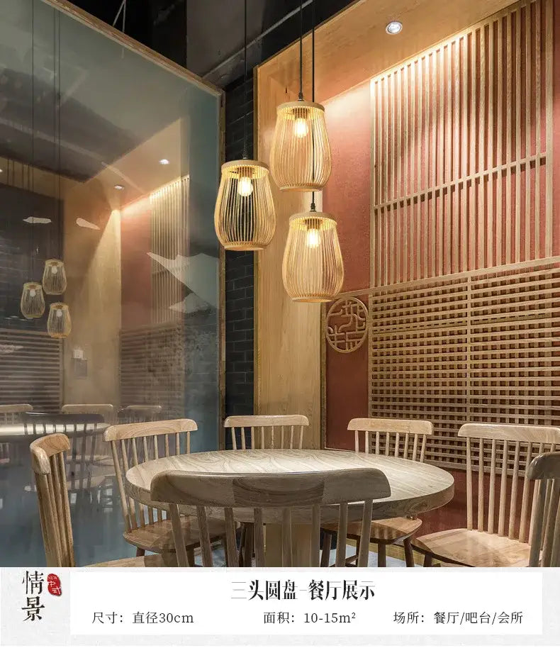Handmade chinese rattan wicker pendant 3 light set for dining room