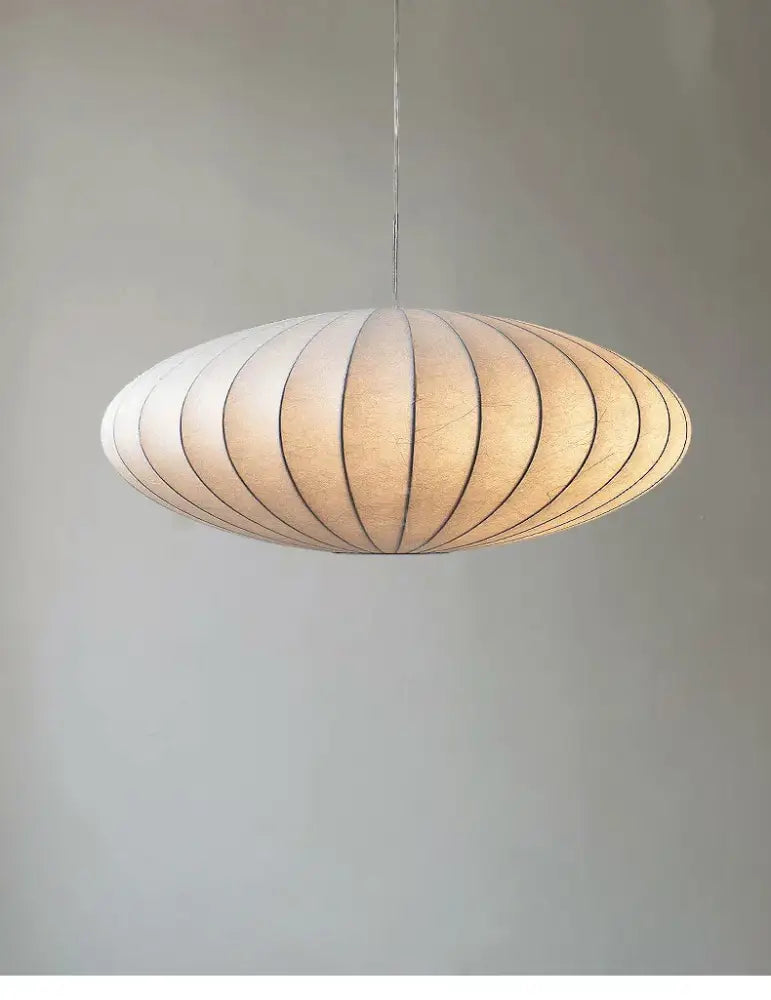 Japanese style silk chandelier – beige oval dining room pendant light