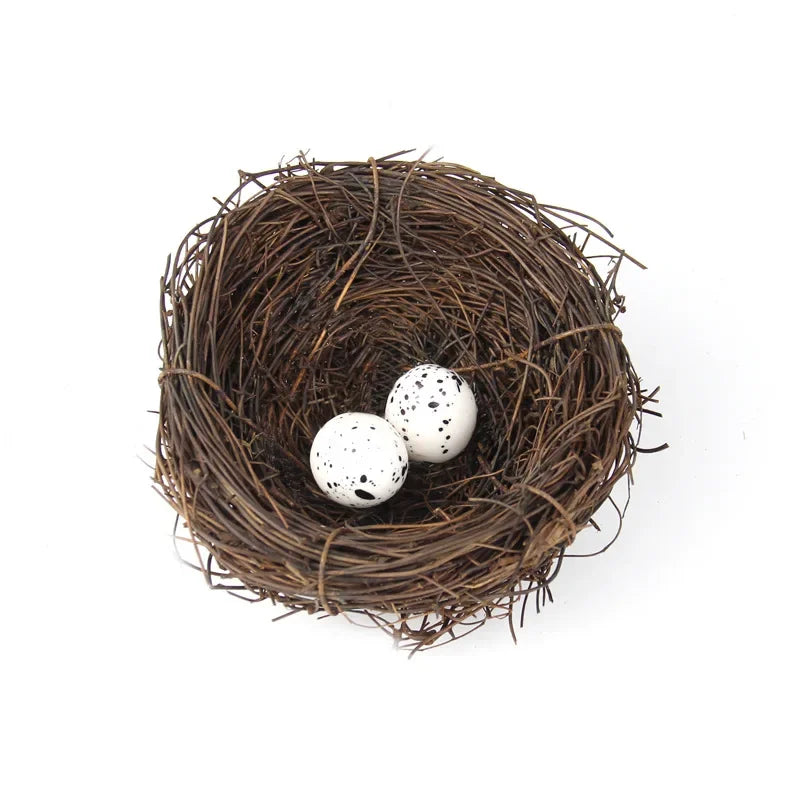 Rustic brown rattan bird nest with eggs living room decor garden set