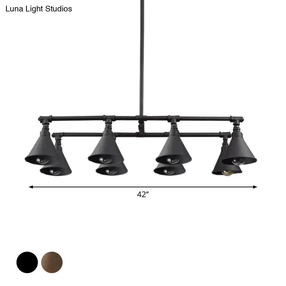 Industrial conical black & rust pendant light – wine bar living room