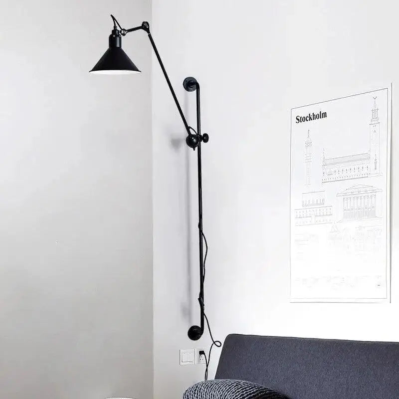 Industrial black wall sconce bedroom plug in lamp with articulated arm