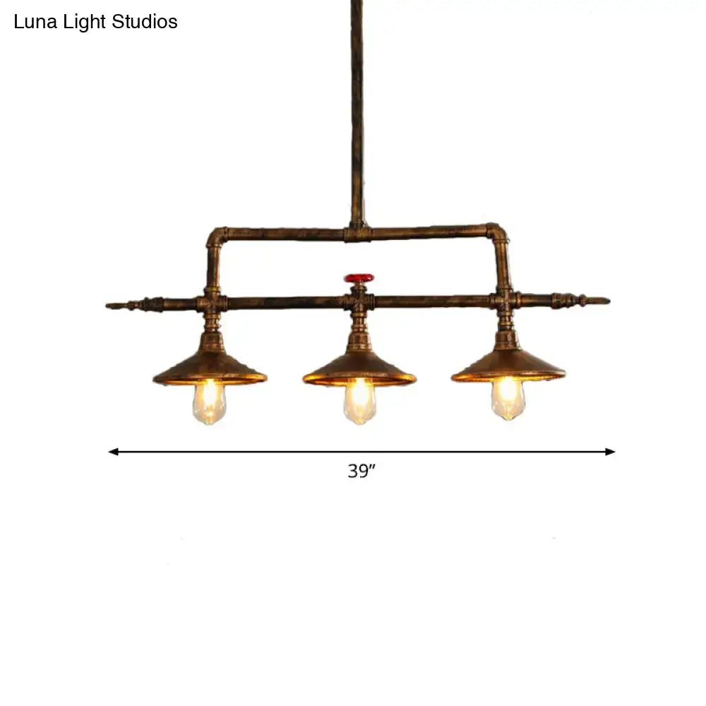 Industrial brass water pipe dining room e27 light with red valve