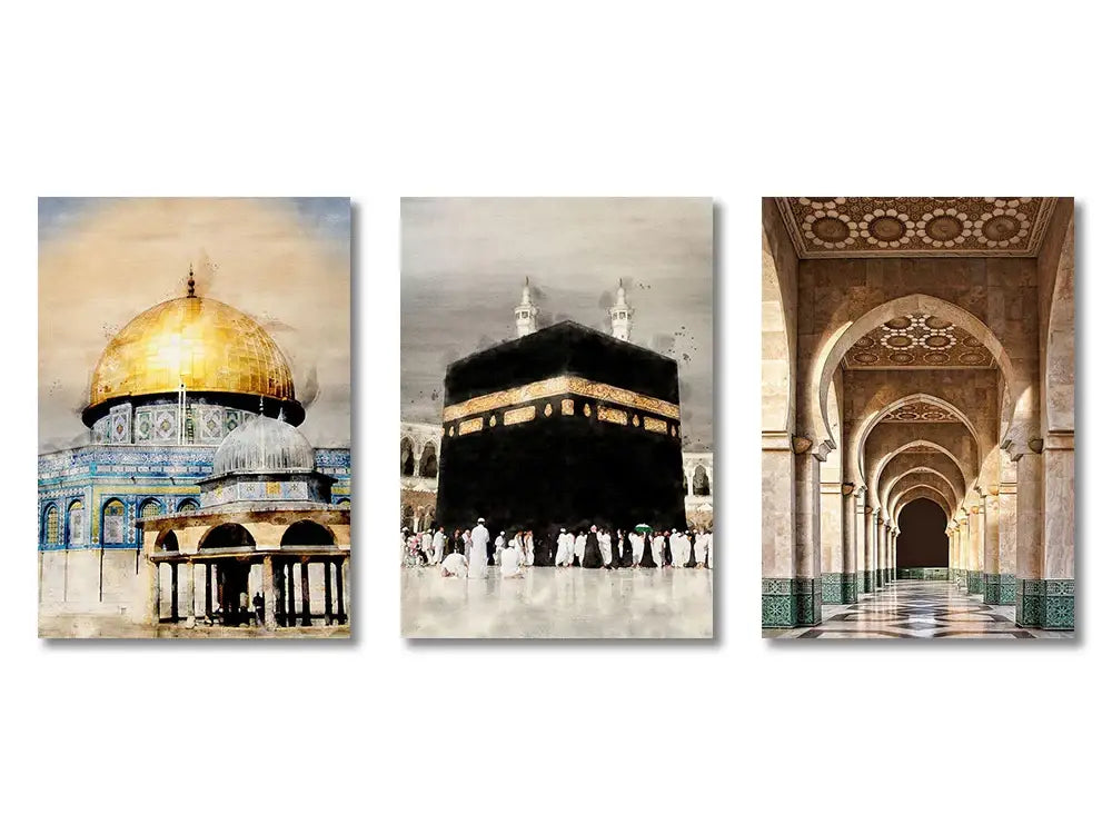 Modern ayatul kursi quran calligraphy gold & black living room art set