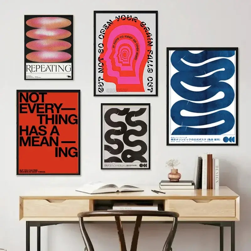 Abstract blue wave sequence pink oval canvas print living room art