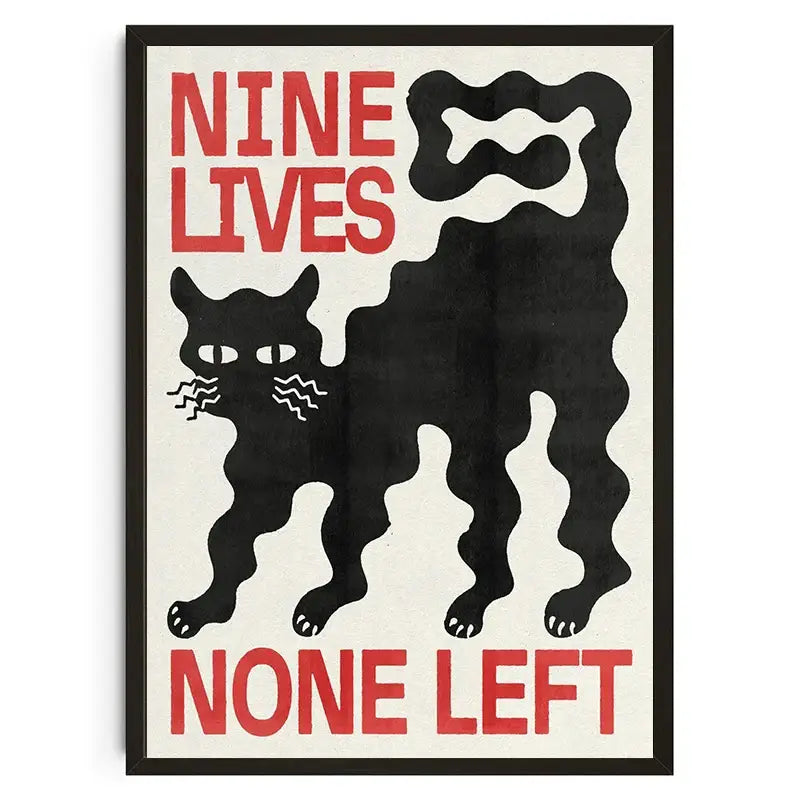 Japanese koi black cat wall art print bedroom nine lives decor