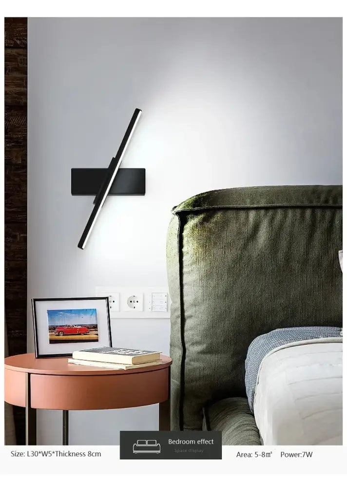 Modern black rotated led wall sconce bedroom light source