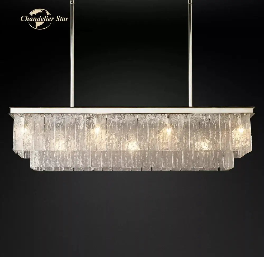 Textured glass led glace rectangular chandelier dining room light