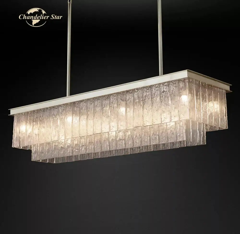 Textured glass led glace rectangular chandelier dining room light