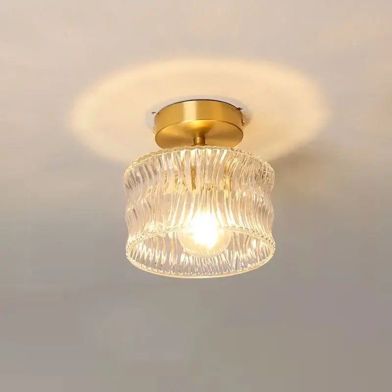 Modern gold ribbed glass ceiling lamp living room fixture