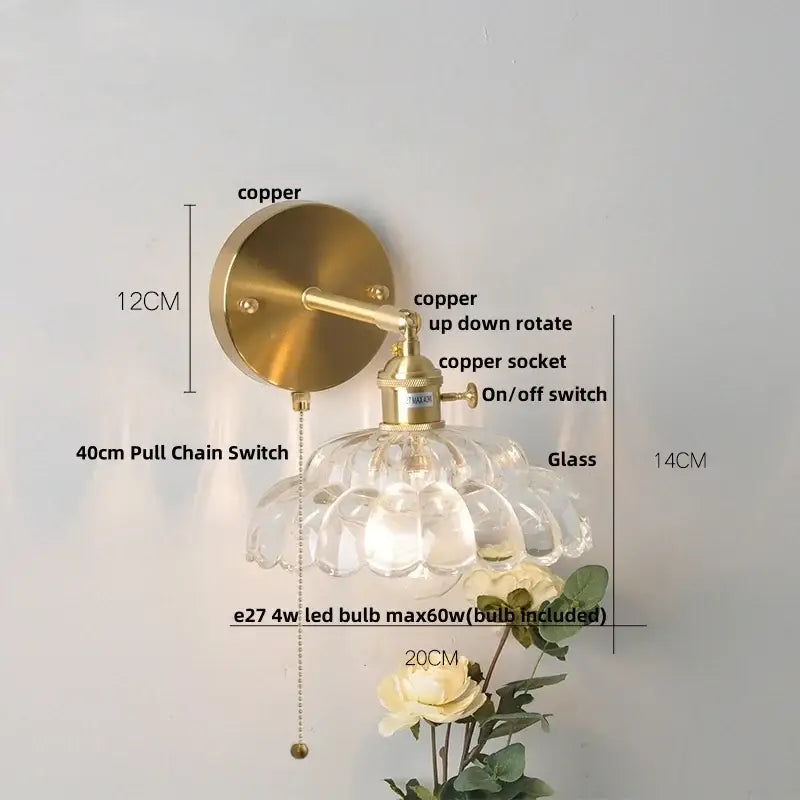 Modern gold petal led glass wall lights bedroom sconce