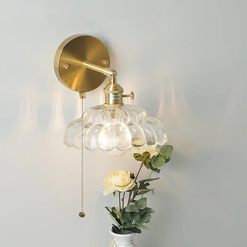 Modern gold petal led glass wall lights bedroom sconce