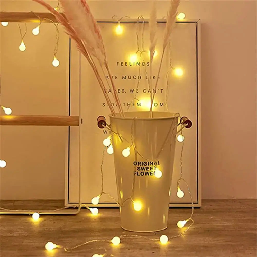 Warm frosted white led globe ball string lights bedroom decor