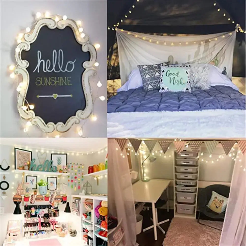 Warm frosted white led globe ball string lights bedroom decor