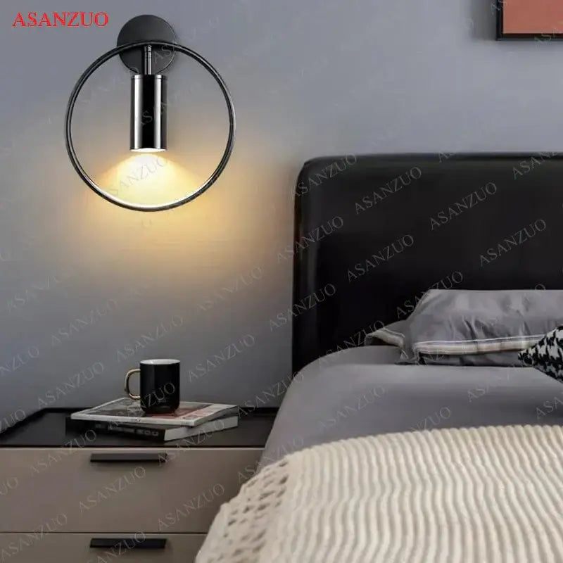Modern black & gold led ring wall lamp bedroom spotlight