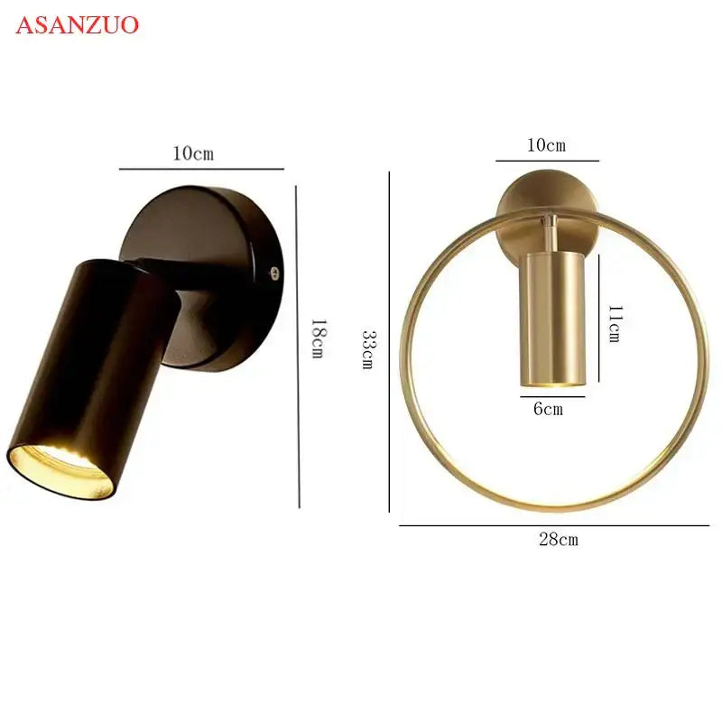 Modern black & gold led ring wall lamp bedroom spotlight