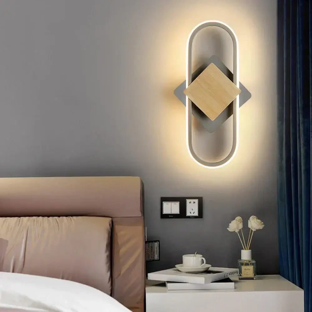 Modern oval wood decorbites led indoor wall light bedroom sconce