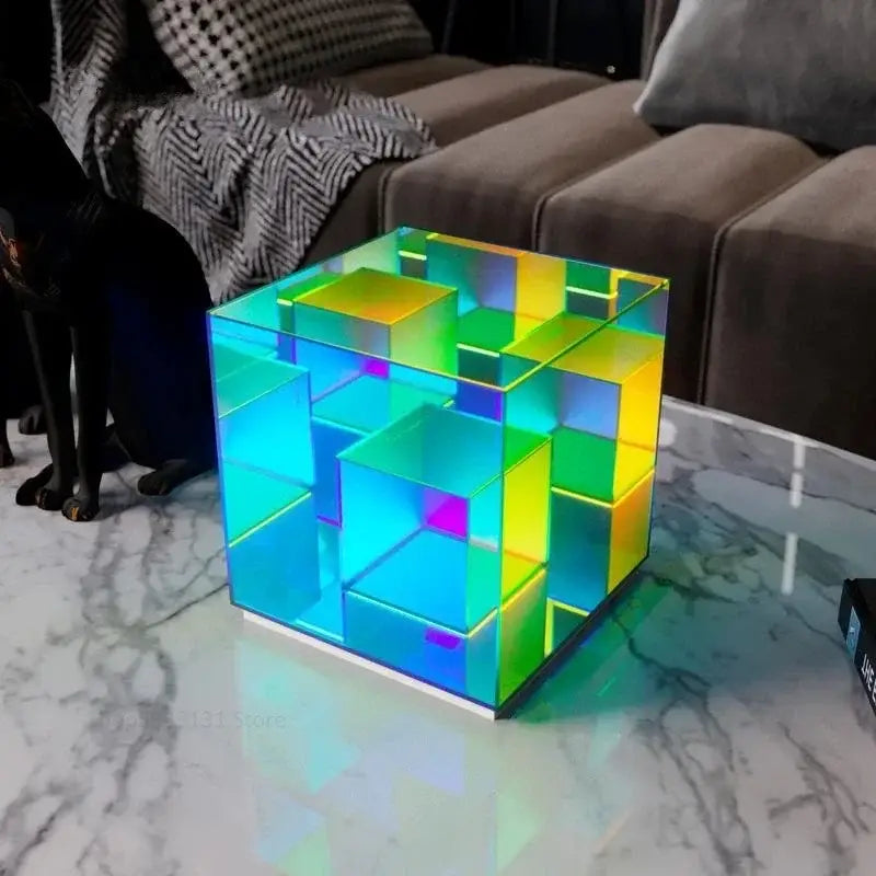 Geometric rainbow acrylic led magic cube table lamp bedroom light