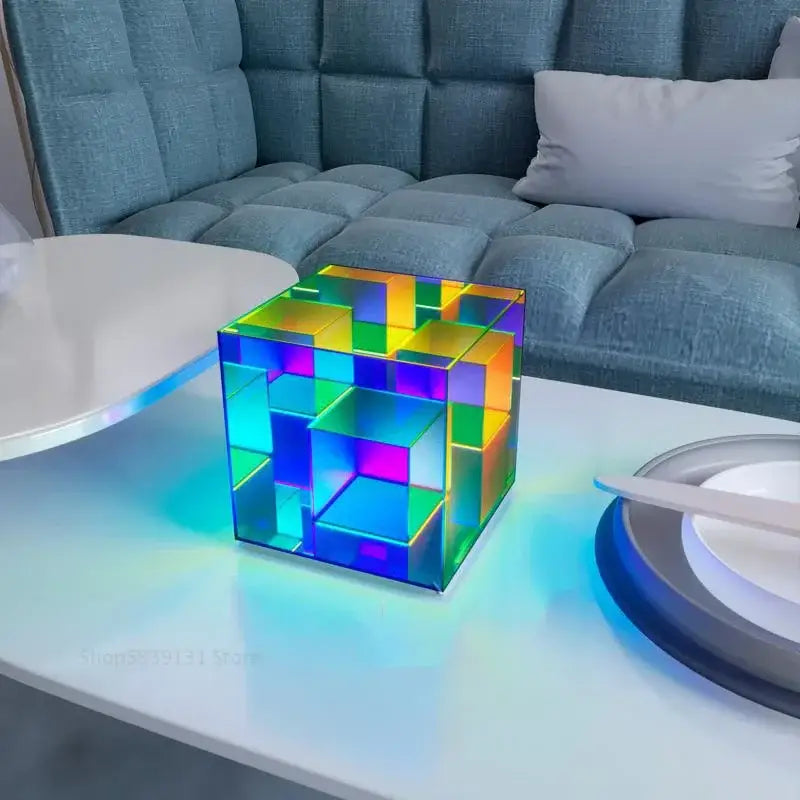Geometric rainbow acrylic led magic cube table lamp bedroom light