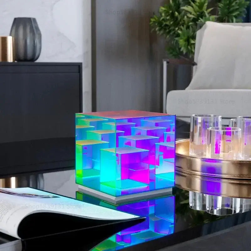 Geometric rainbow acrylic led magic cube table lamp bedroom light