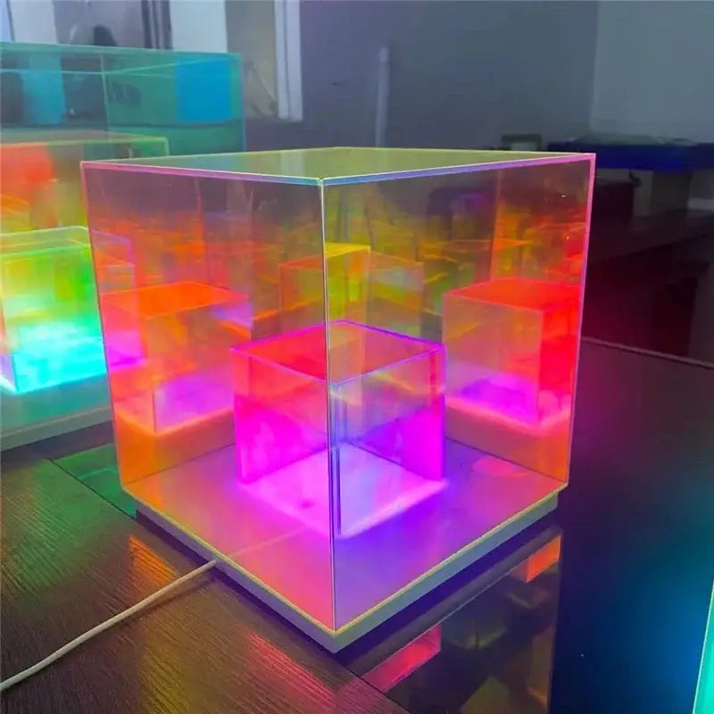 Geometric rainbow acrylic led magic cube table lamp bedroom light