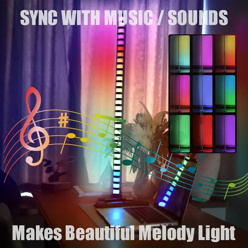Slim black led music melody floor lamp living room rgb light